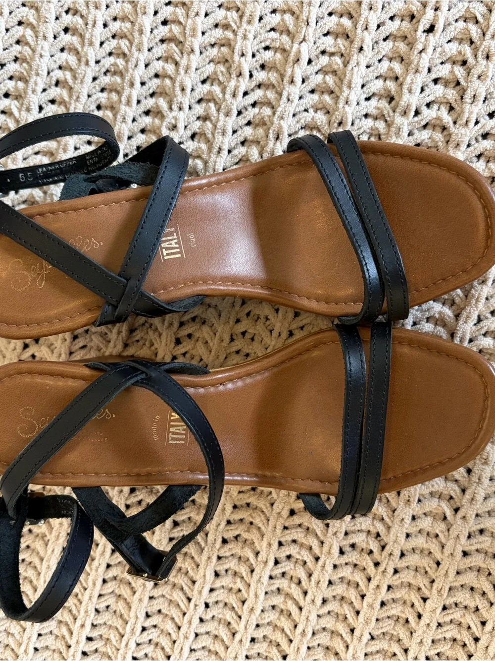 Seychelles Black Strappy Platform Sandals with Wood-Look Block Heel